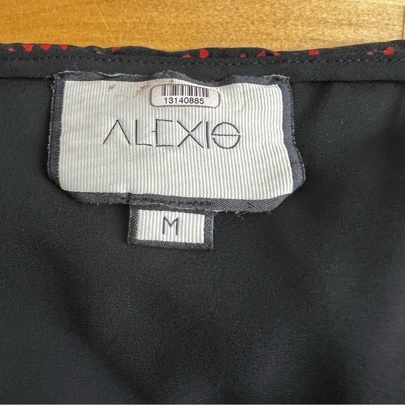 Alexis Luksa‎ One Shoulder Heart Print Pleated Black Mini Dress Size Medium - Picture 8 of 10